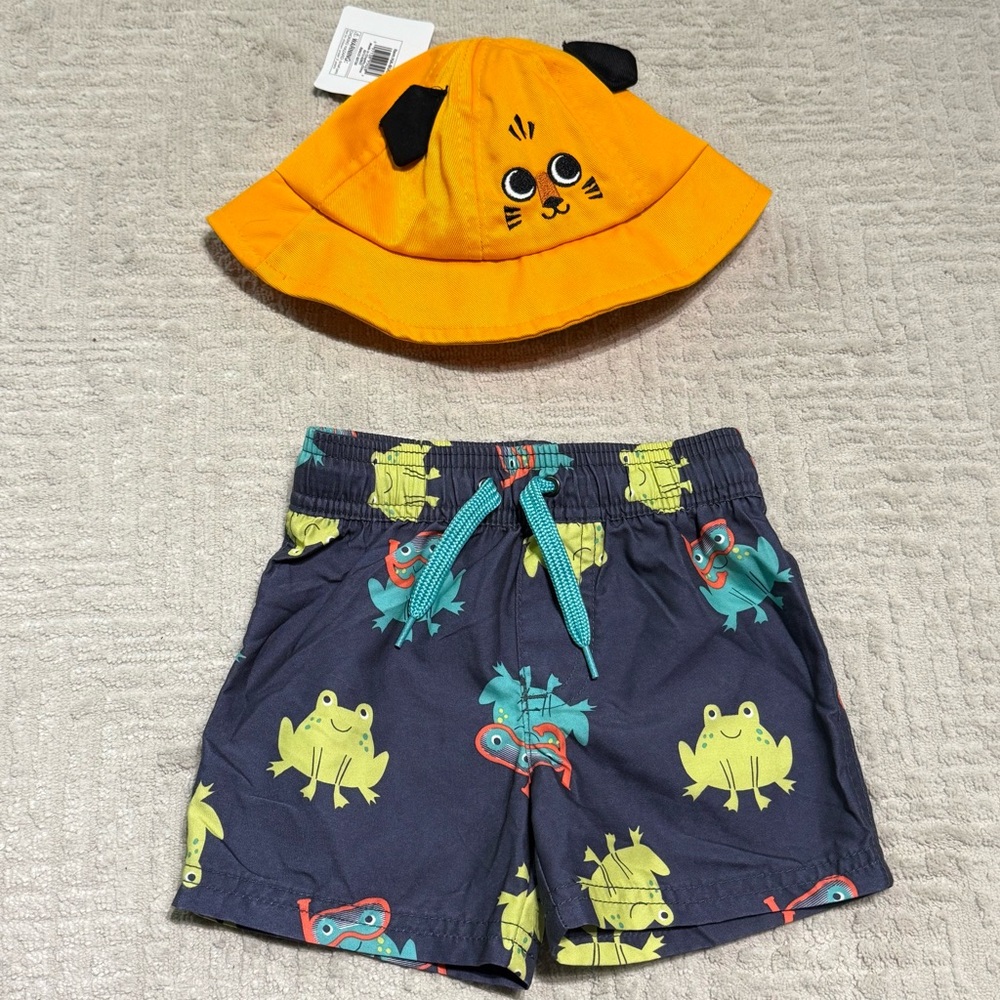 Carter’s Swim Trunks Swim Shorts and Sun Hat Set Animal Print 12M